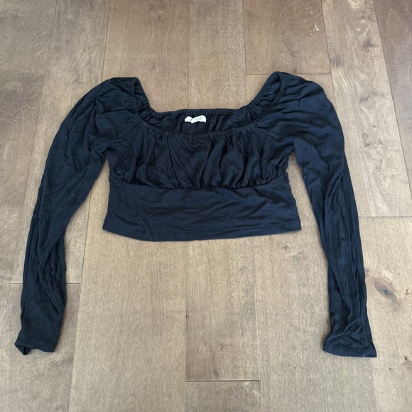 Madewell Tops - Madewell Black Crop Top Women's Size Large Long Sleeve